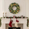 24” Pre-lit Christmas Wreath Front Door Artificial Xmas Wreath with 90 Frosted Branch Tips