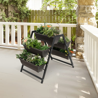 Lucktree Set of 2 Vertical Raised Garden Bed, 5 Planter Boxes Container w/ Drainage Holes
