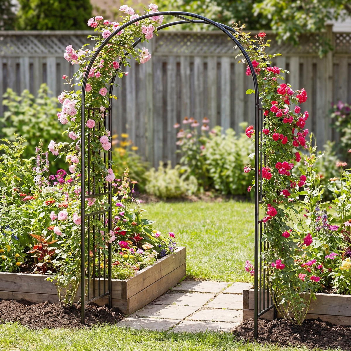 Lucktree 86'' Heavy Duty Steel Pergola Arch with Ground Stakes for Climbing Plants