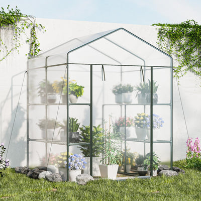 Lucktree Walk-in Greenhouse w/ 3 Tiers 4 Shelves, 4 Ground Stakes & Ropes, PVC Cover