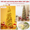 Lucktree 9 FT Pre-Lit Pencil Christmas Tree, Artificial Snow Flocked Hinged Fake Slim Xmas Tree with 470 Warm-White LED Lights