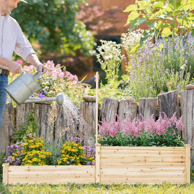 Lucktree Raised Garden Bed with Trellis, Set of 2 Wood Shallow & Deep Planter Box for Climbing Plants