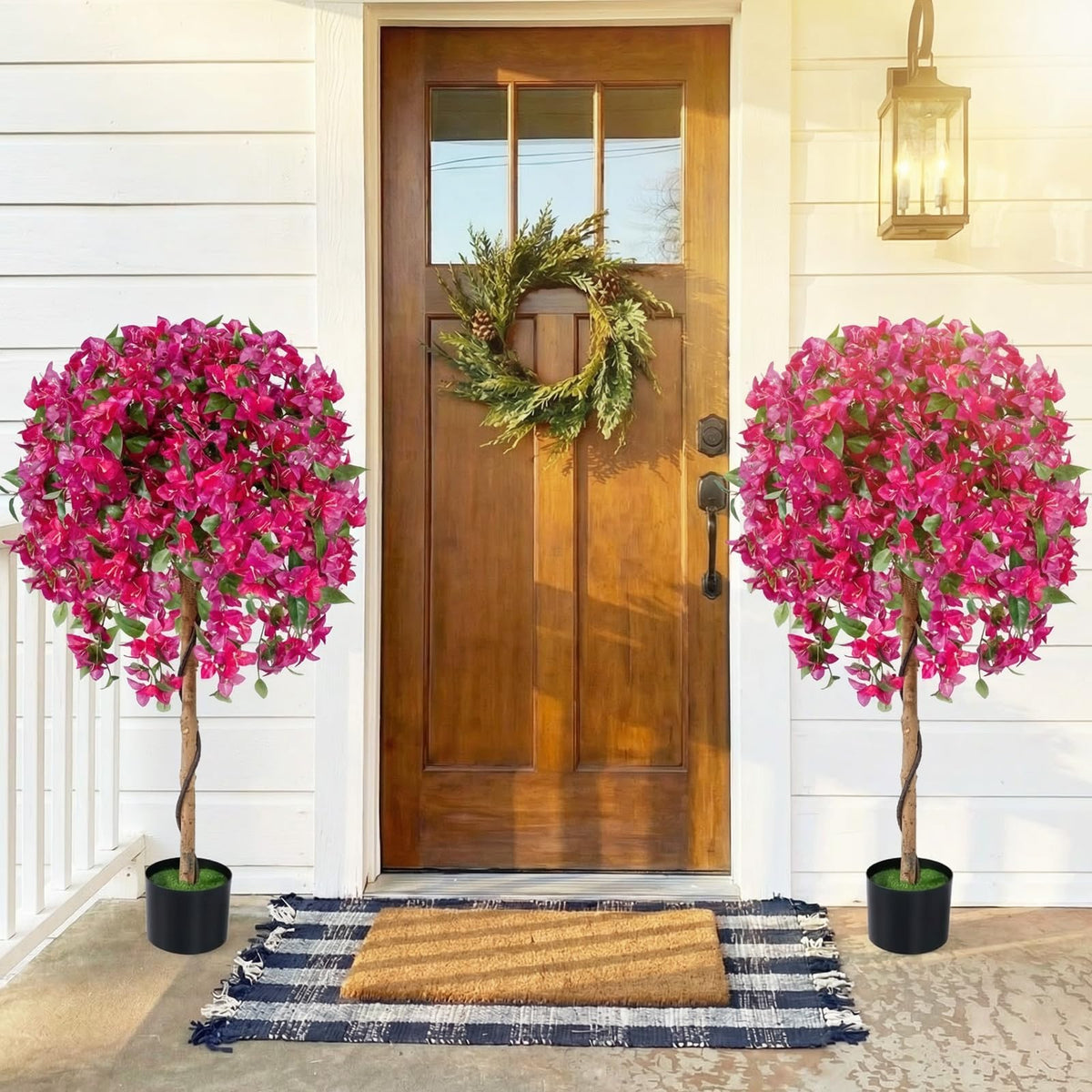 Lucktree 2 Pack Artificial Azalea Trees with Vivid Blooming Flowers for Indoor Outdoor Decor