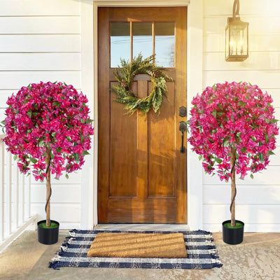 Lucktree 2 Pack Artificial Azalea Trees with Vivid Blooming Flowers for Indoor Outdoor Decor