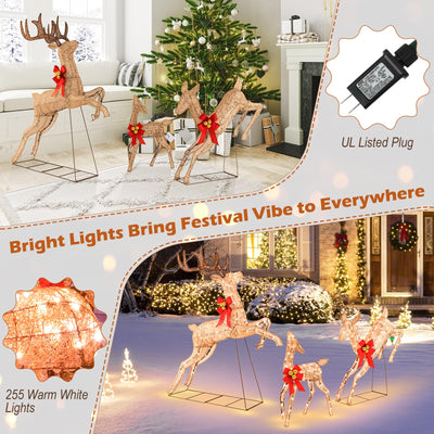 Lucktree 3 Pieces Light up Christmas Reindeers Pre-lit Glittering Reindeer Family Set