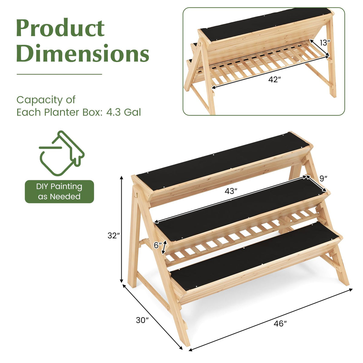 Lucktree 3-Tier Raised Garden Bed, Wooden Vertical Planter Box with Storage Shelf