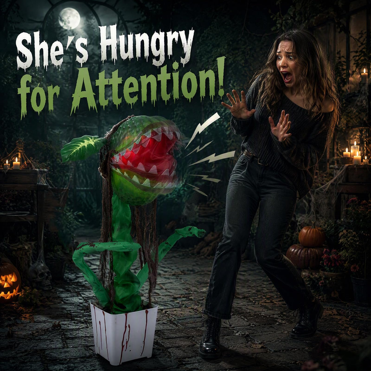 Lucktree Halloween Animated Standing Horror Piranha Plant Decoration