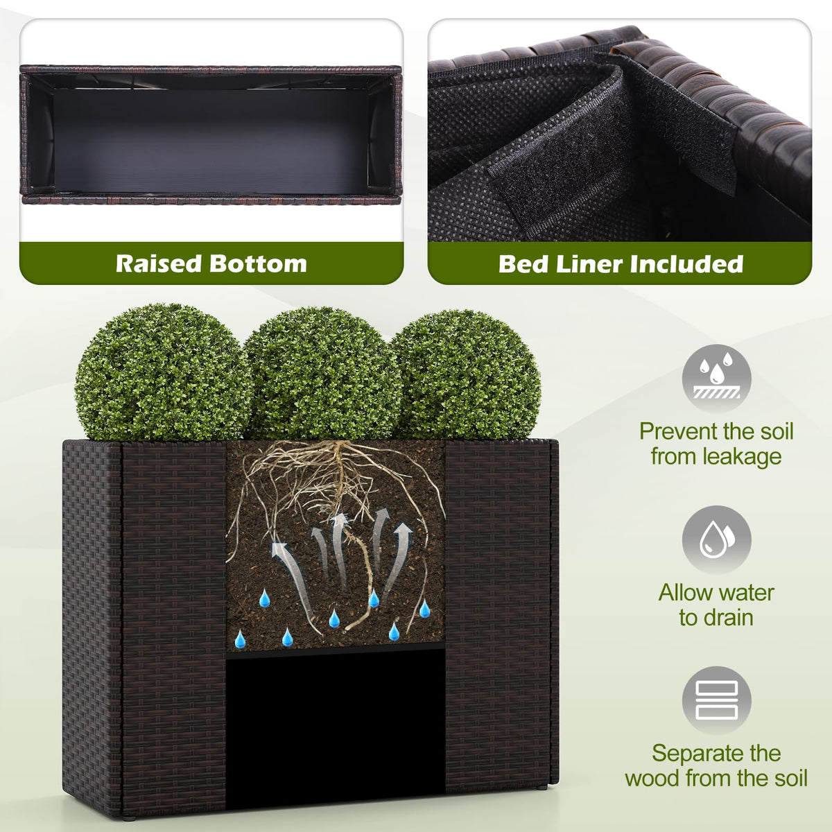 Lucktree 32”x11”x24" Wicker Raised Garden Bed