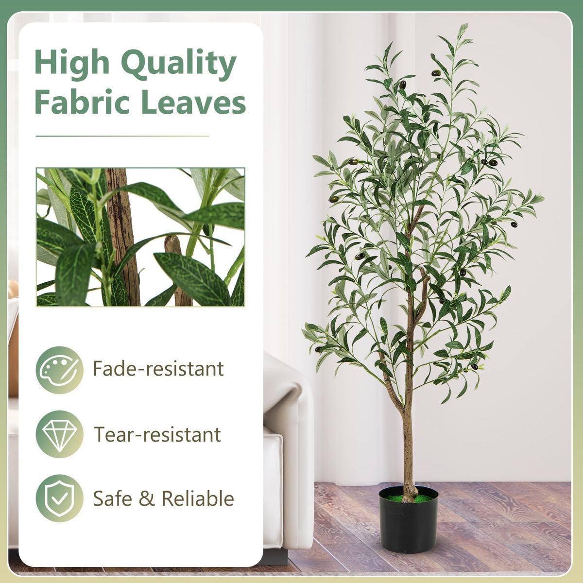 Lucktree 4.5ft Artificial Olive Tree, Tall Fake Potted Olive Silk Tree with Realistic Fruits, 2 Pack