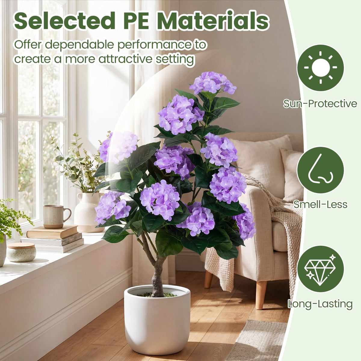 Lucktree 2 Pack Artificial Hydrangea Tree w/11 Flowers & Realistic Trunk in Plastic Nursery Pot