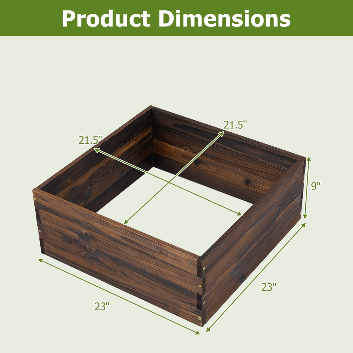 Lucktree 23" x 23" Square Wooden Raised Garden Bed (1/2)