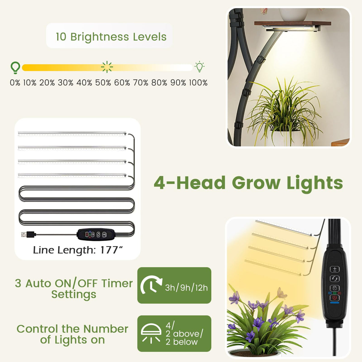 Lucktree Plant Stand Indoor with Grow Lights 8-Tier 58" Tall Corner Metal Plant Shelf