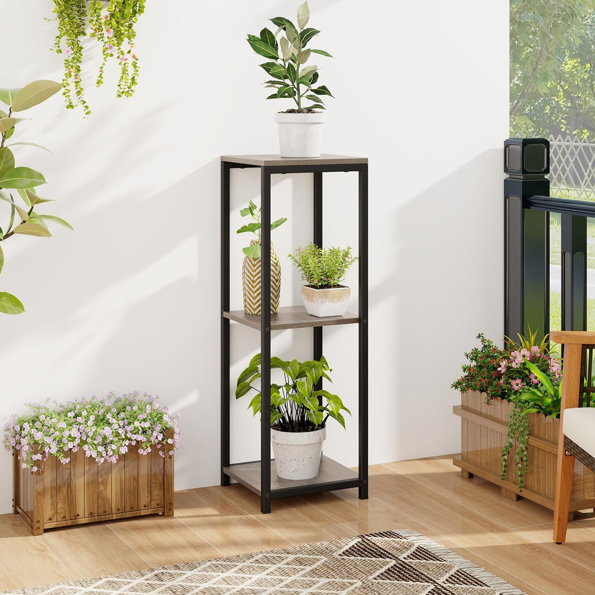 Lucktree 3 Tier Tall Plant Stand Indoor, 36 Inch Corner Plant Holder with Metal Frame