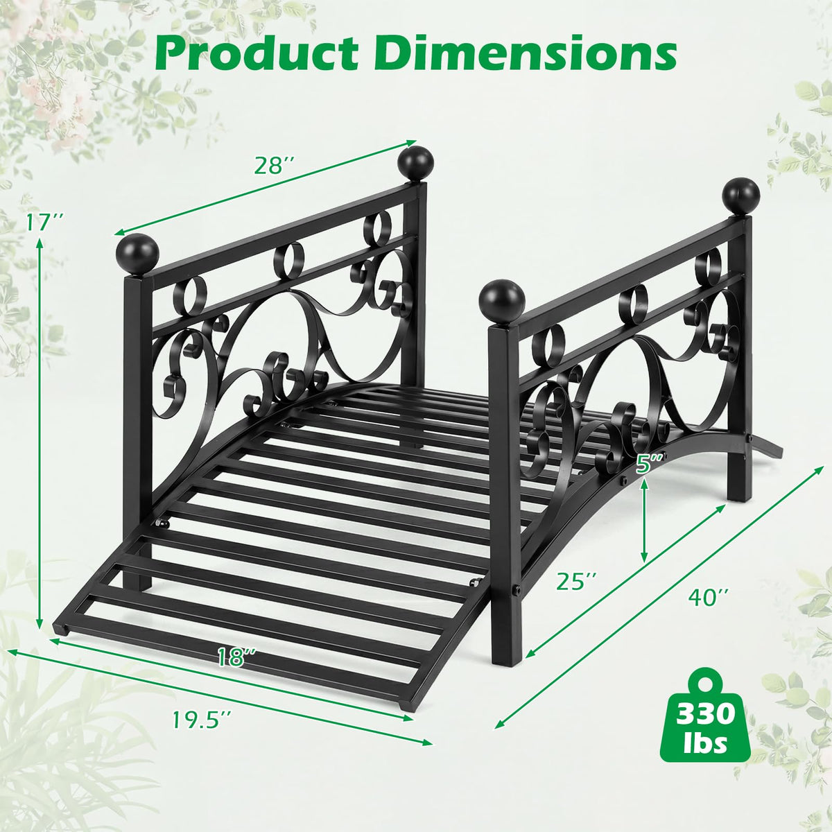 Lucktree 3.3 FT Garden Metal Bridge with Dual Patterned Side Rails