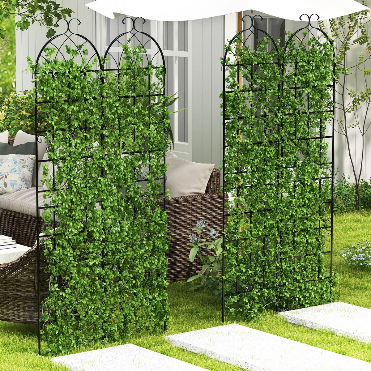 Lucktree 2 Pack Trellis for Climbing Plants Outdoor, 7 FT Tall Galvanized Steel Garden Trellis
