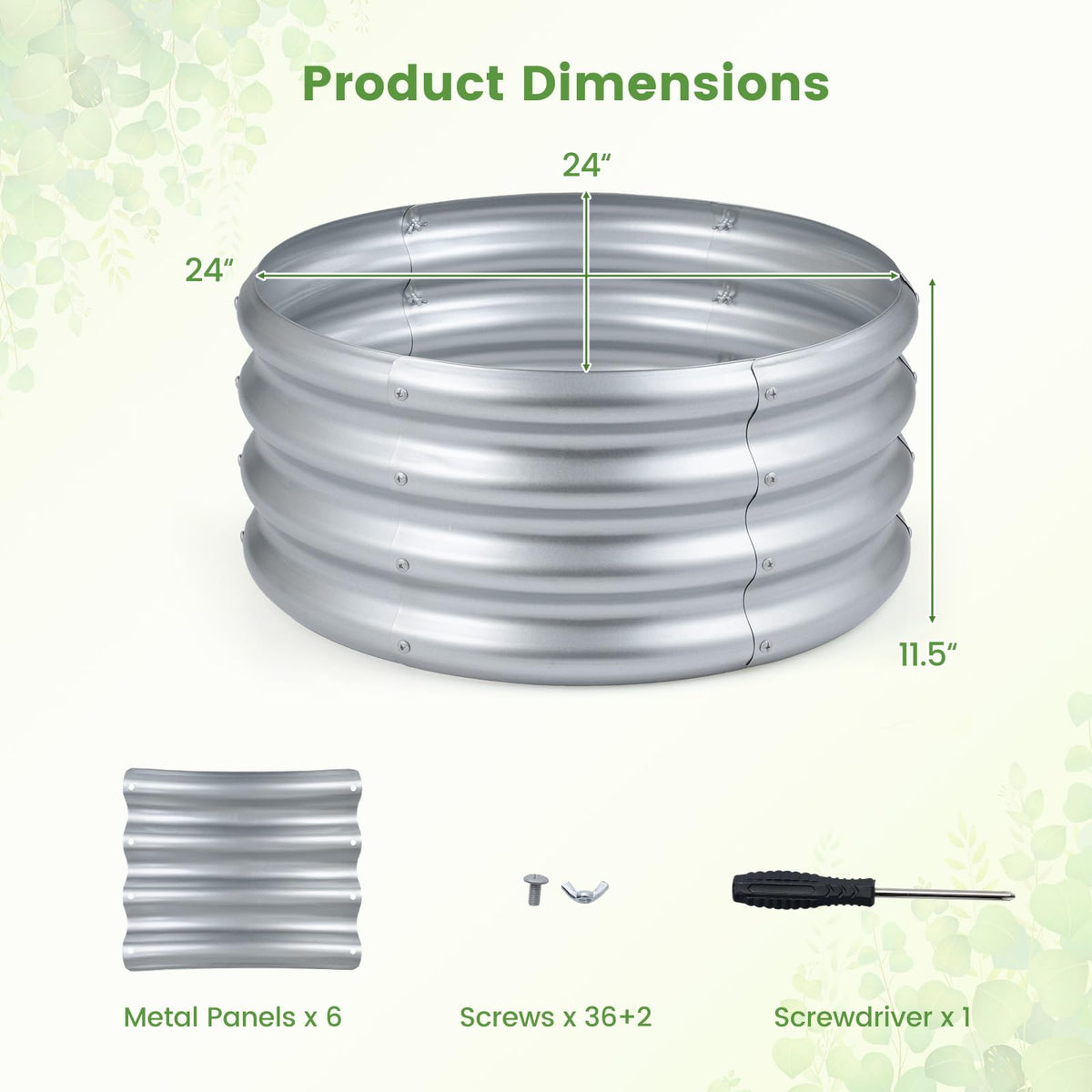 Lucktree Galvanized 2 x 2 x 1 FT Round Outdoor Planter Box with Open-Ended Base (1/2)