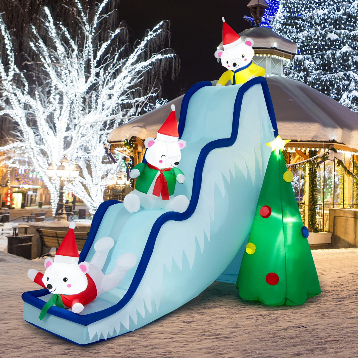 Lucktree Christmas Inflatable Polar Bear Slide Scene Decoration