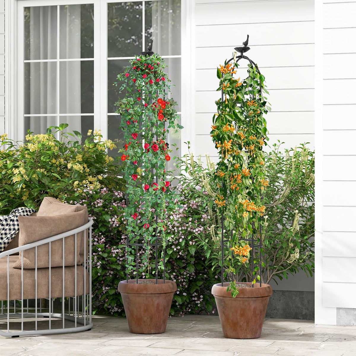 Lucktree 2-Pack Tomato Cages, 69” PE-Coated Metal Garden Obelisk Trellis for Climbing Plants