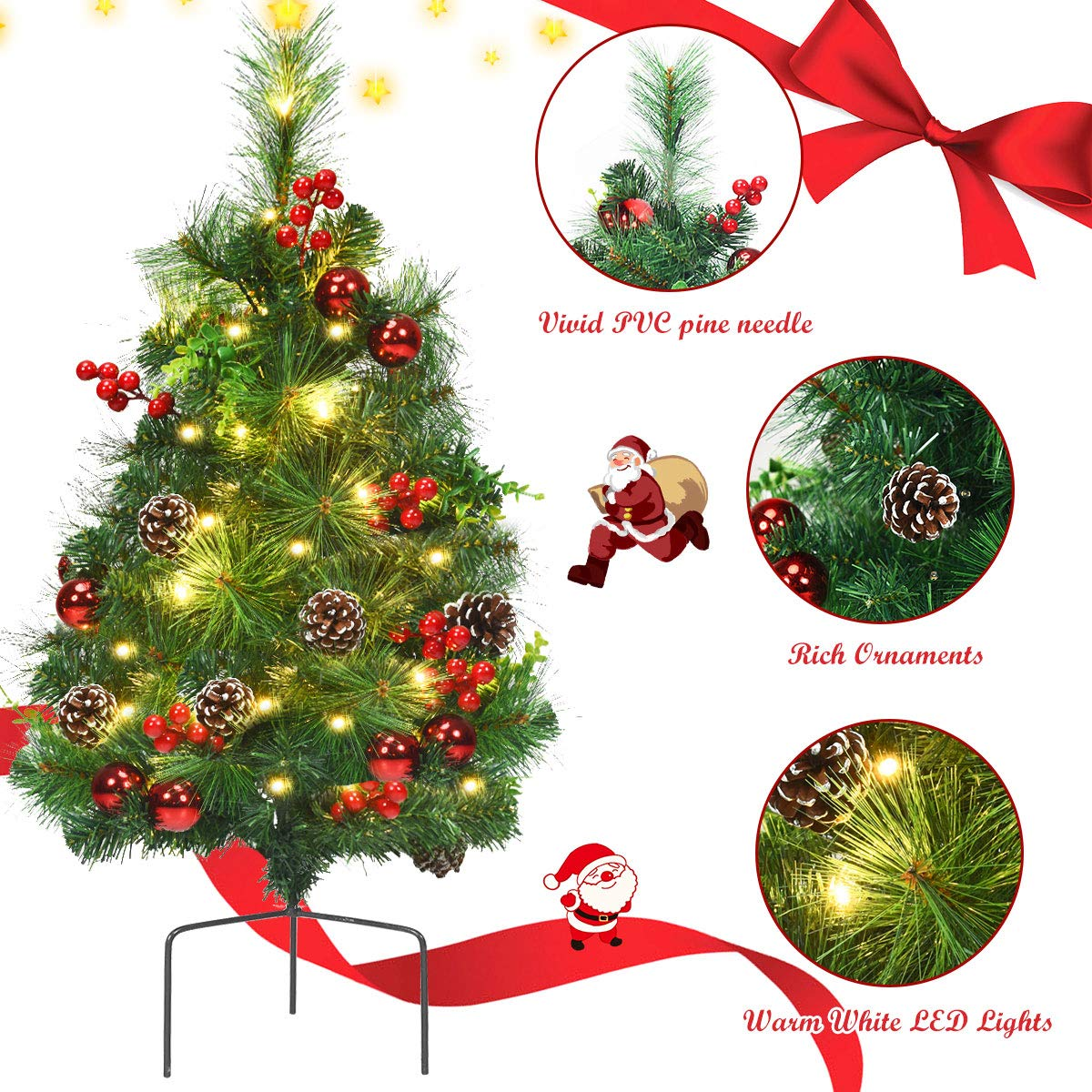 Lucktree Set of 2 Pathway Christmas Trees, 2FT Pre-Lit Artificial Xmas Trees - LucktreeUS