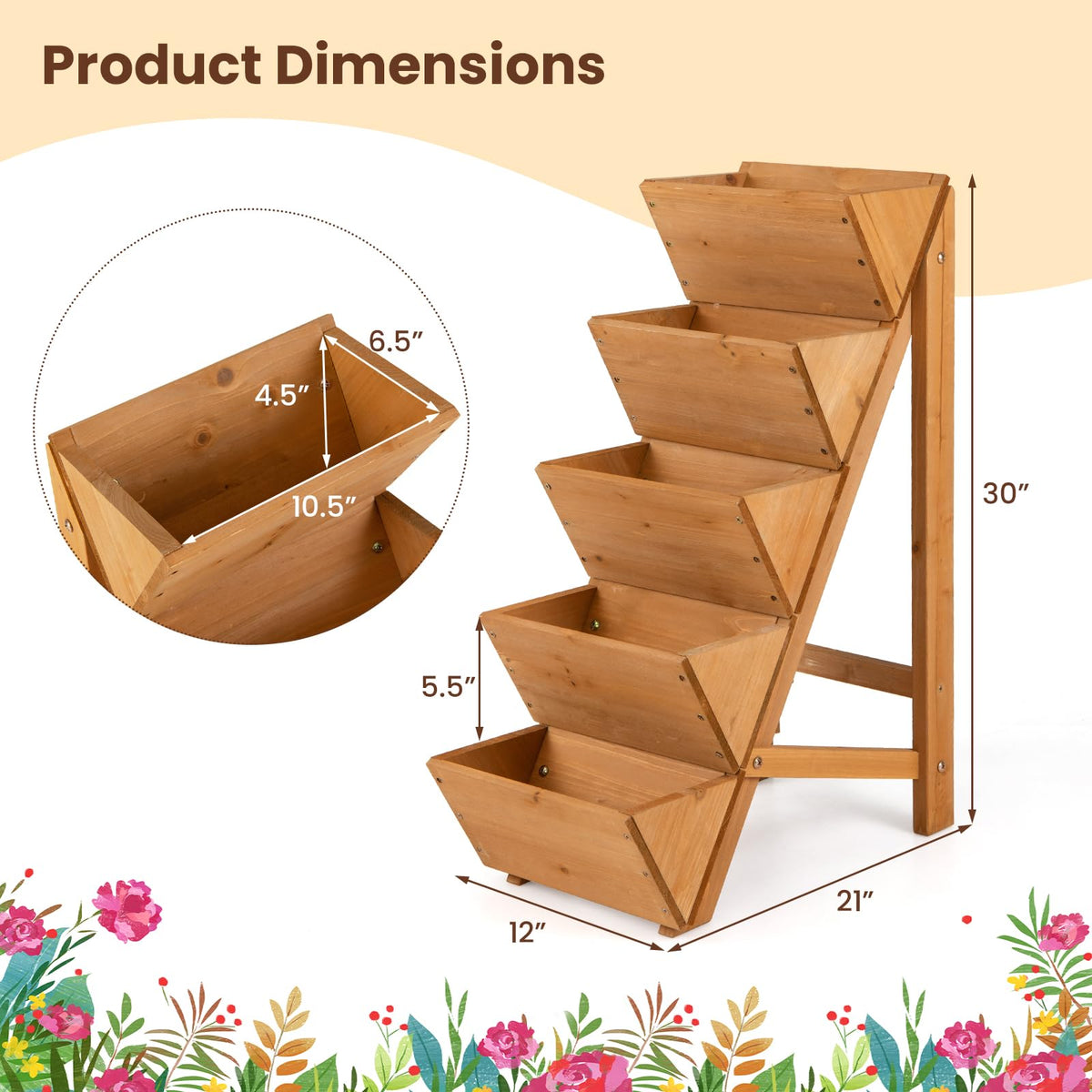 Lucktree 5-Tier Wooden Vertical Raised Garden Bed