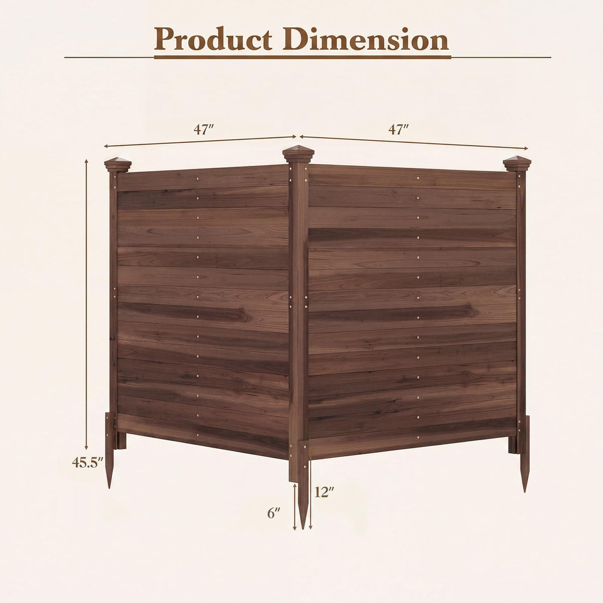 Lucktree Wooden Privacy Fence with Stakes 47" W x 45.5" H