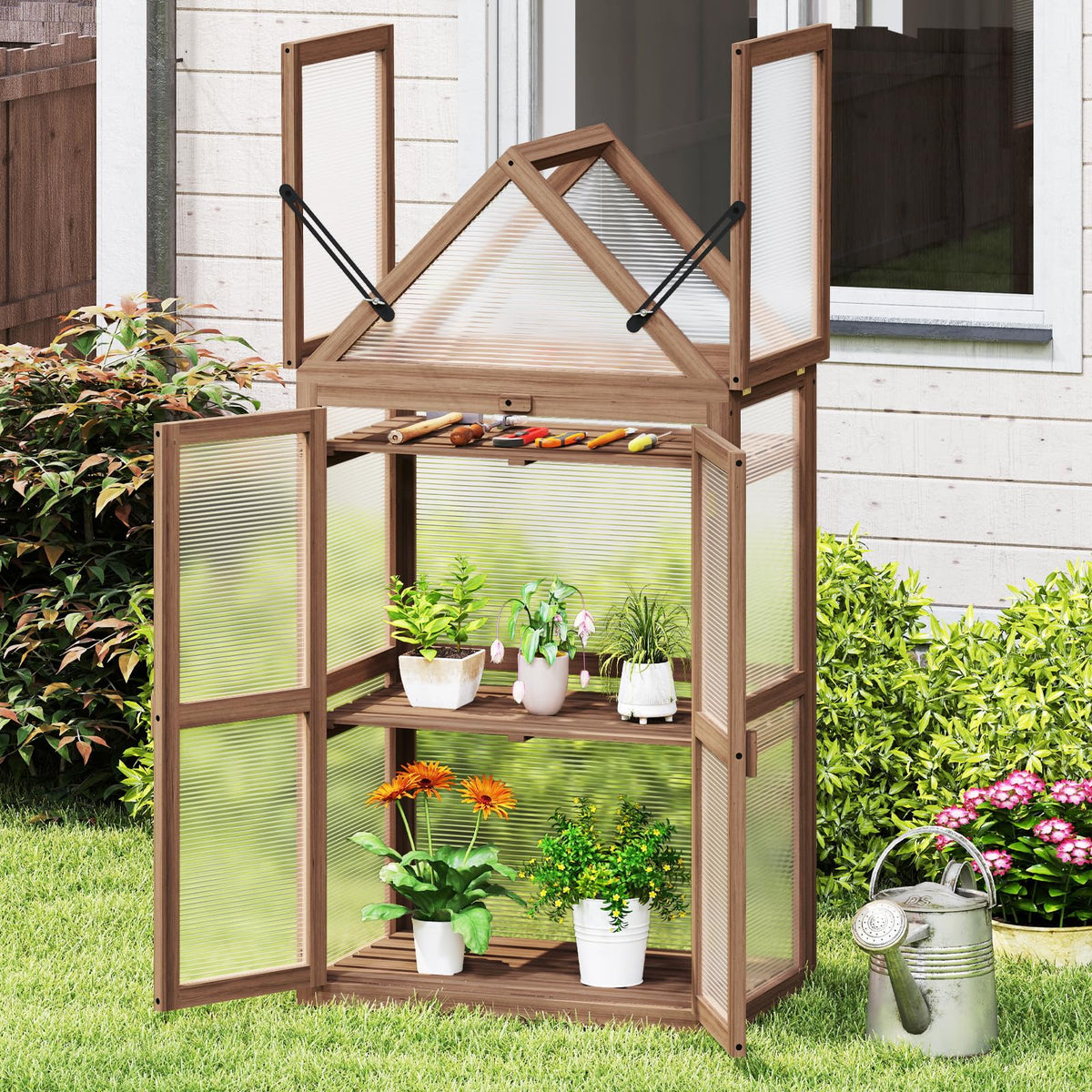 Lucktree Garden Cold Frame Mini Greenhouse Storage Shelves