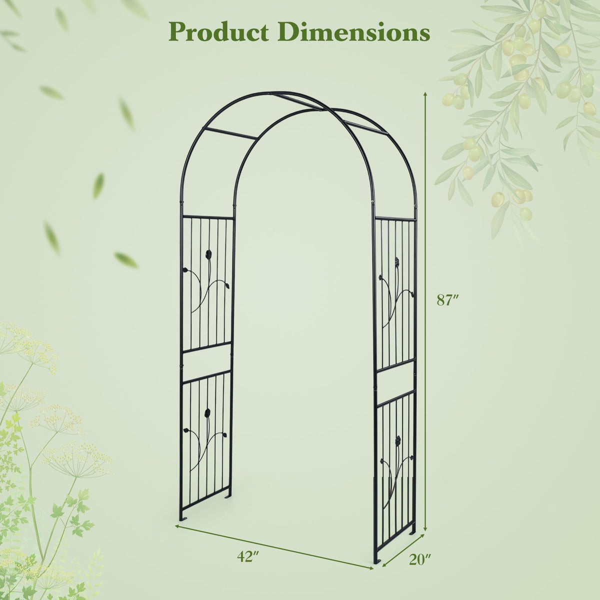 Lucktree 87" Decorative Metal Garden Arbor Arch Trellis for Climbing Plants