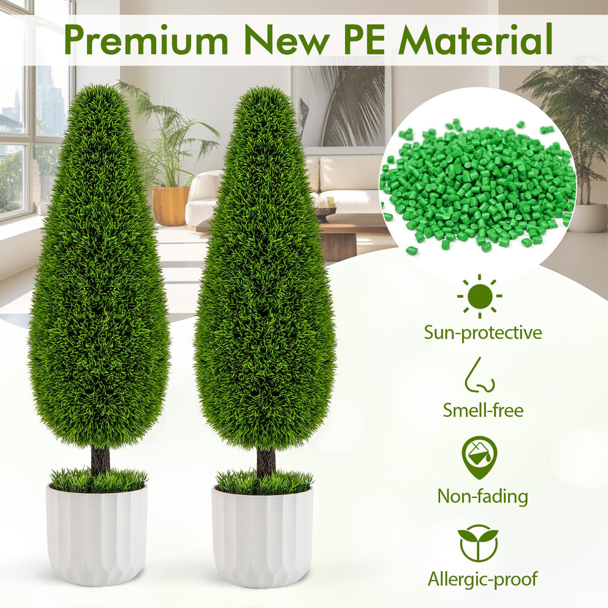 Lucktree 3ft Artificial Cedar Teardrop Shaped Topiary Tree, 2 Pack Faux Potted Plants with Plastic Nursery Pot