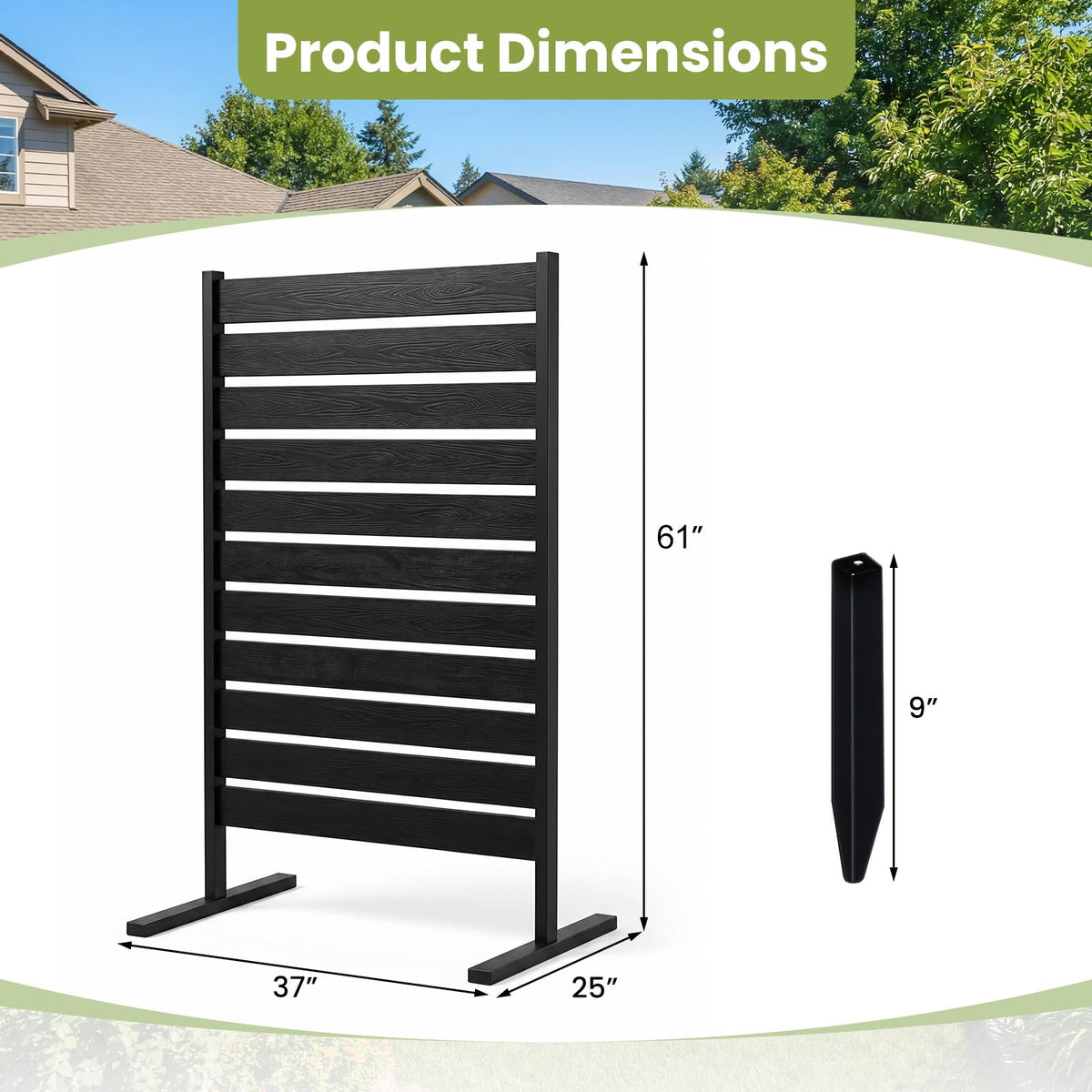 Lucktree 37" W x 61" H Outdoor Privacy Fence Screen with Ground Stakes & Base Feet (1/2)