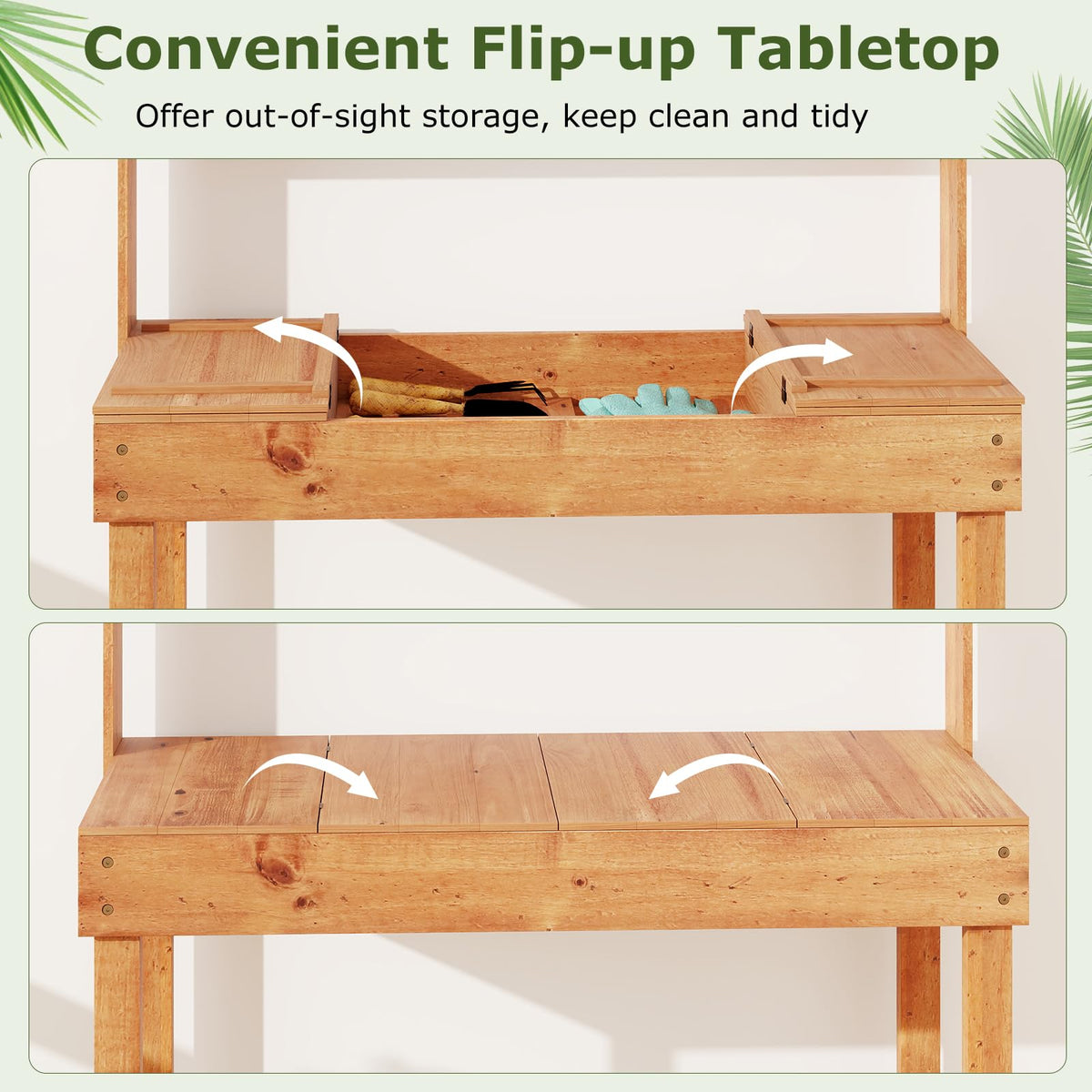 Lucktree Outside Solid Wood Potting Table with Flip-up Tabletop