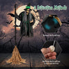 Lucktree Witch with Broomstick Halloween Animatronic, Life Size Animated Halloween Prop with Laughing and Screaming Sound