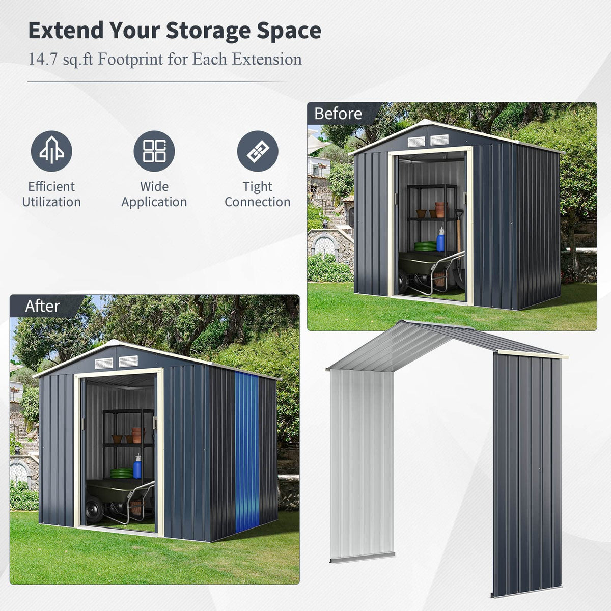 Storage Shed Extension Kit for 7 ft Sheds (7'X2.1')