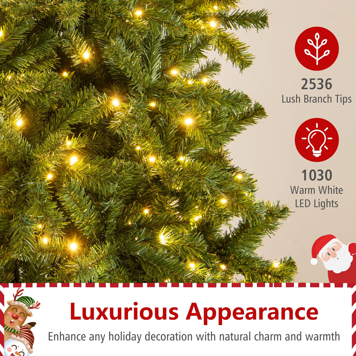 Lucktree 12 FT Pre-Lit Artificial Christmas Tree with Quick Power Connector