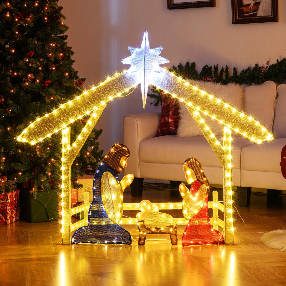 Lucktree 4.7 FT Christmas Lighted Nativity Scene Set
