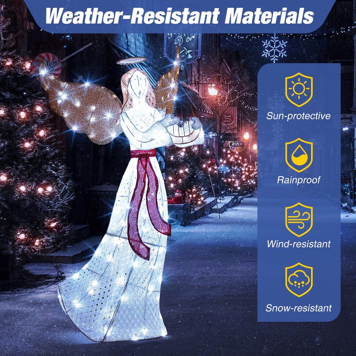 Lucktree 5 FT Christmas Lighted Angel, Pre-Lit Winged Holiday Figure Angel with 120 Cold White LED Lights