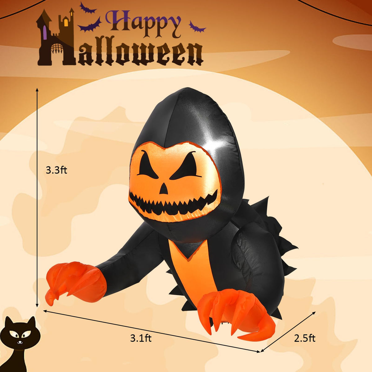 Lucktree 3.3 FT Halloween Inflatable Pumpkin Head Ghost Broke Out from Window