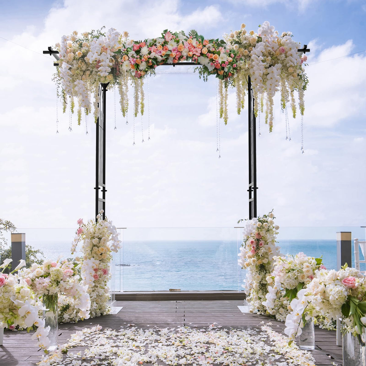 Lucktree Garden Arch Trellis, Wedding Arbor for Ceremony Party, 79''W x 81''H, Metal Garden Arbor for Climbing Plants Rose
