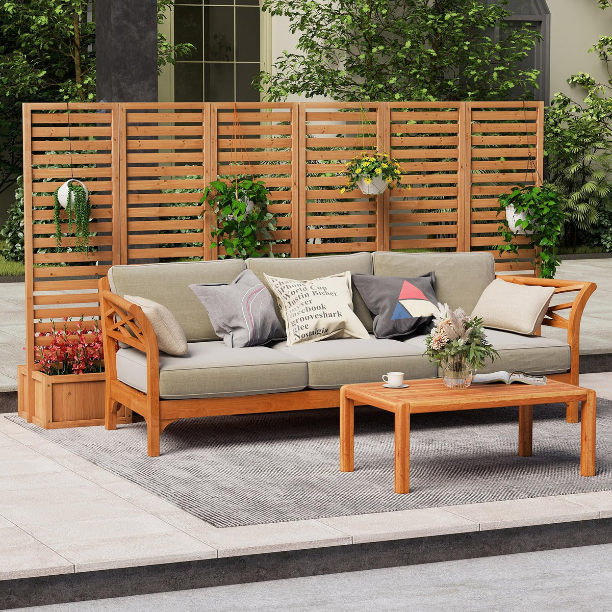 Lucktree Outdoor Wooden Privacy Screen with Planter Box