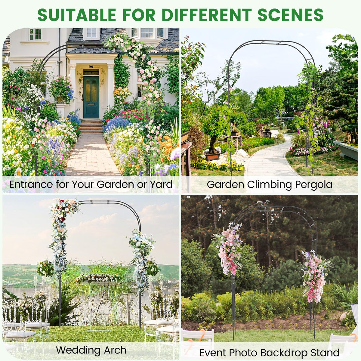 Lucktree Garden Arch Trellis, 60''W x 95''H Metal Arbor with Corrugated PE-Coated Steel Tubes for Climbing Plants Roses Ivy