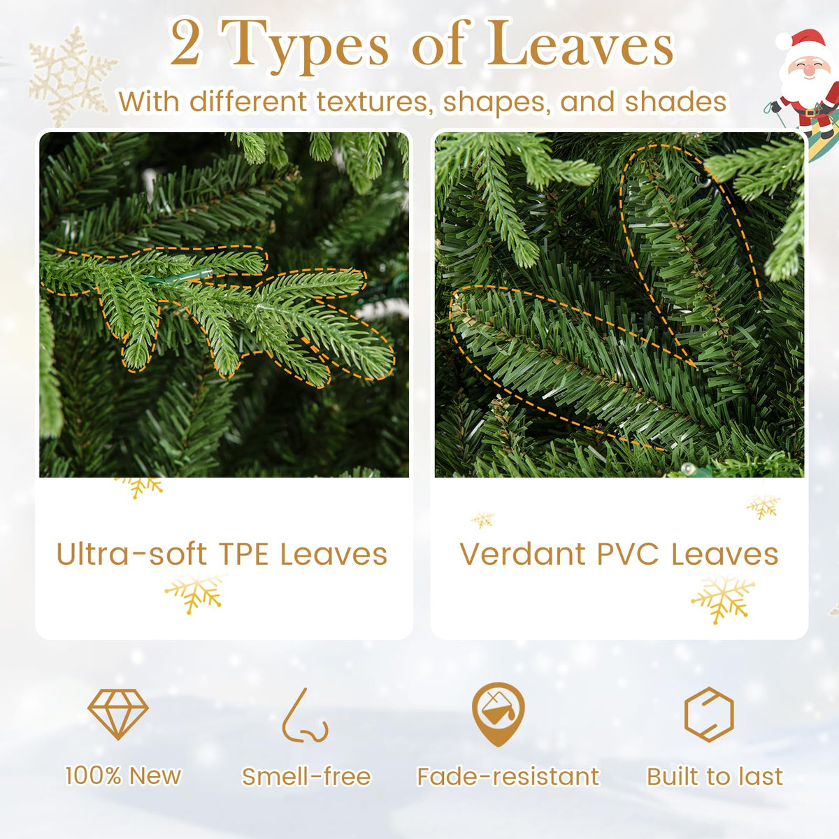 Lucktree Pre-Lit Artificial Christmas Tree with PVC & Soft TPE Branch Tips & Foldable Metal Stand
