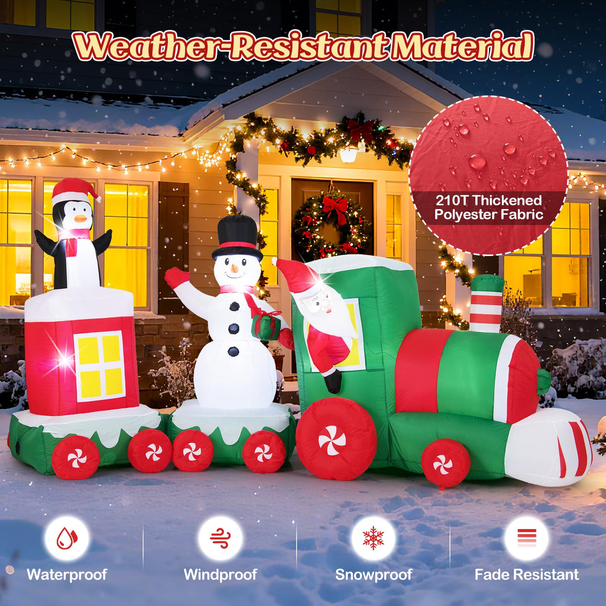 Lucktree 11.5 Ft Christmas Inflatable Train with Santa Snowman Penguin