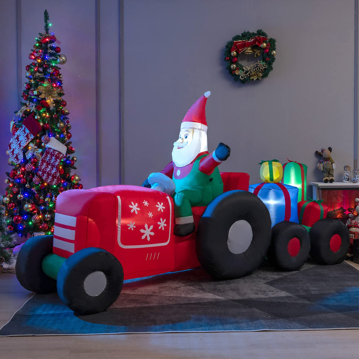 Lucktree 9 FT Christmas Inflatable Santa Claus on Truck with Gift Boxes, with Built-in LED Lights & Waterproof Fan