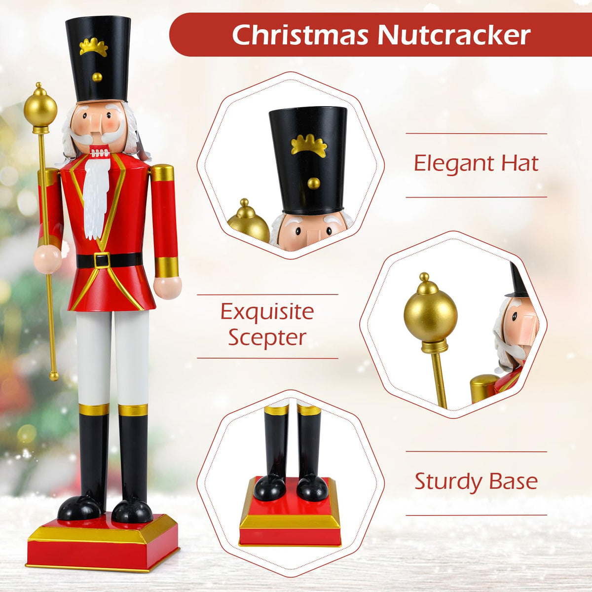 Lucktree 32.5 Inch Christmas Nutcracker with High Hat and Beautiful Scepter