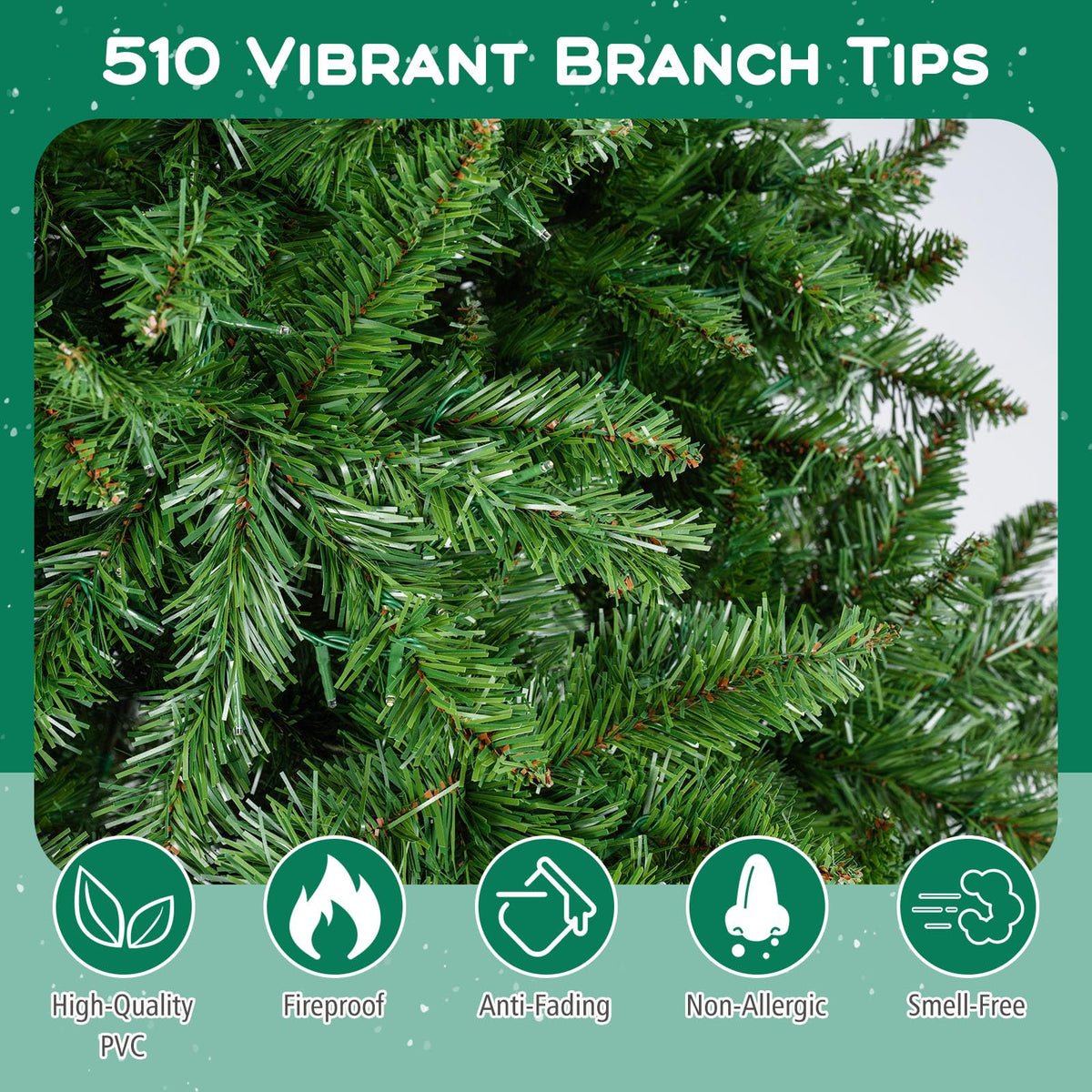 Lucktree Pre-Lit Artificial Christmas Tree with 7 Lighting Modes & Folding Metal Stand