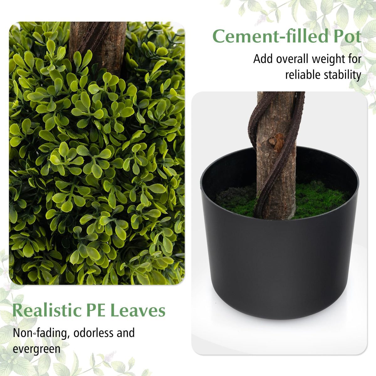 Lucktree 4ft Artificial Boxwood Topiary Ball Tree, Faux Potted Plants Cypress Tree with Weighted Pot