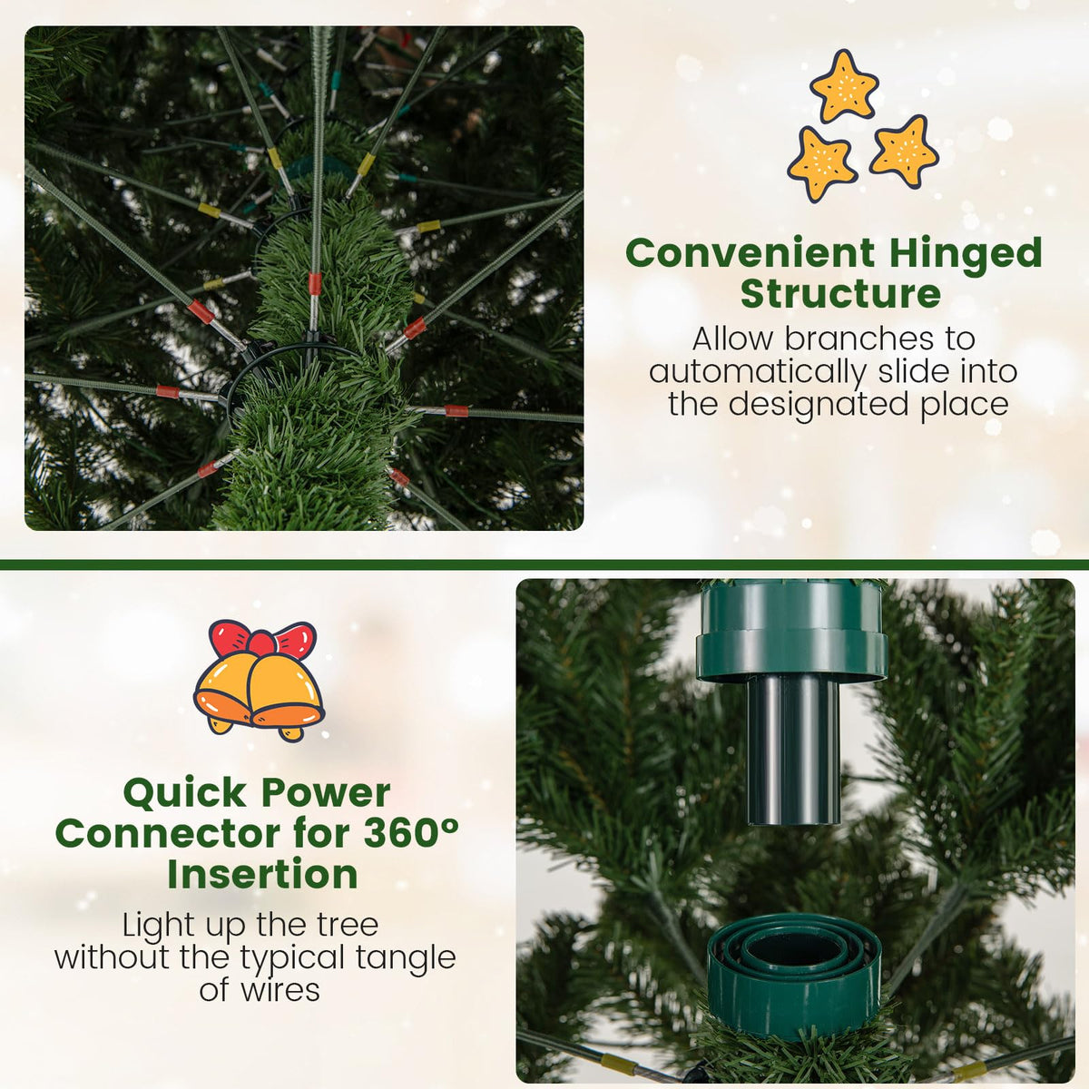 Lucktree 12ft Pre-Lit Artificial Christmas Tree with 360° Quick Power Connector