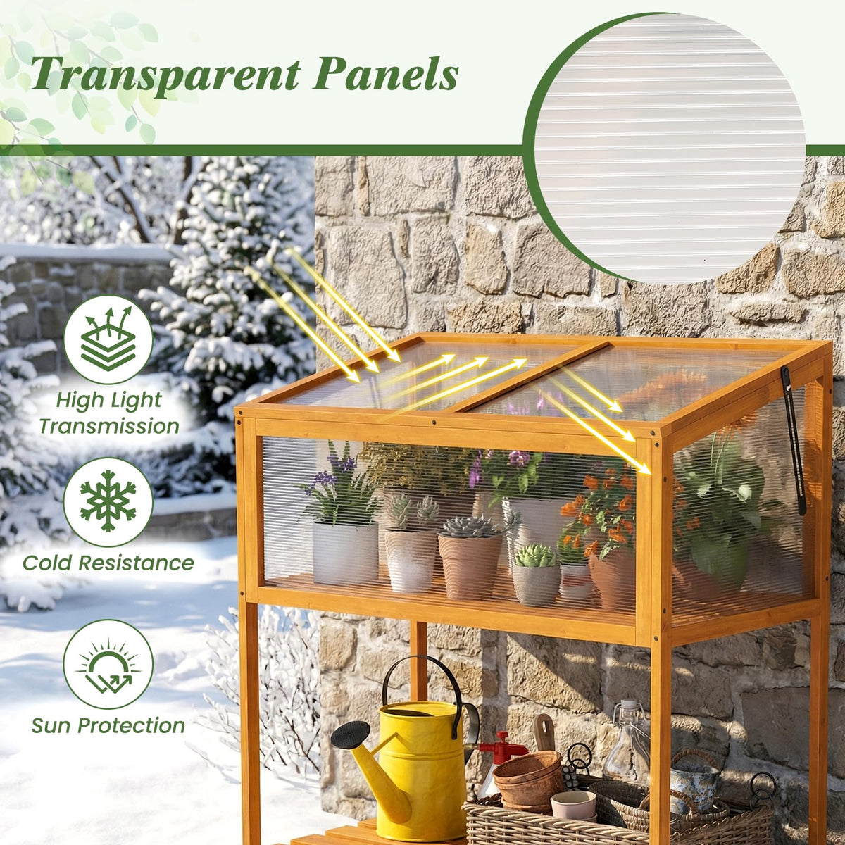 Lucktree Wood Cold Frame Greenhouse with Transparent Openable Roof & Slatted Shelf