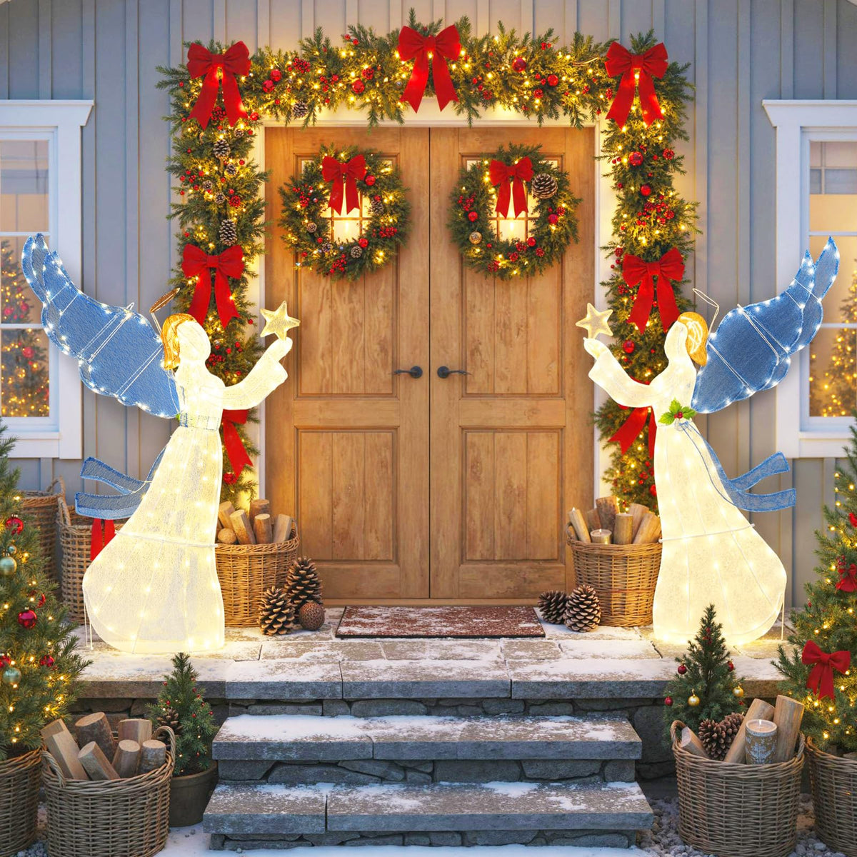 Lucktree 5 Ft Lighted Christmas Angel with Star Halo Spreading Wings