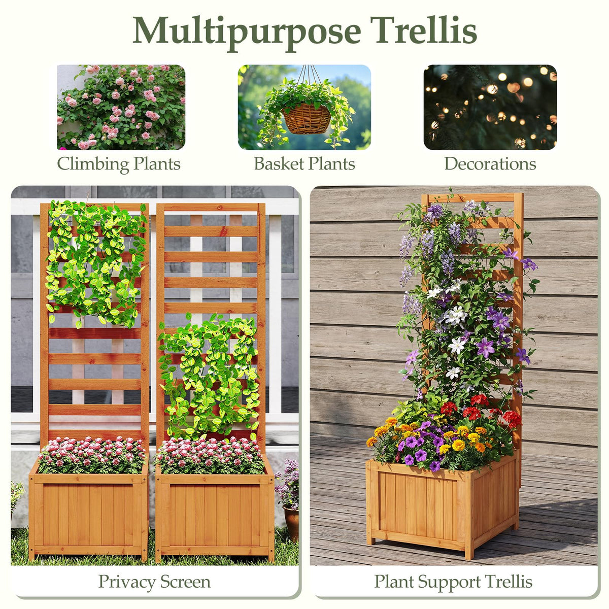 Lucktree Wood Raised Garden Bed with Trellis