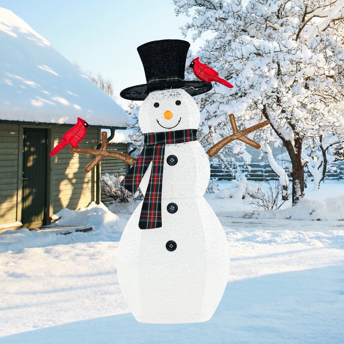 4.2 FT Lighted Christmas Snowman with Redbirds - Lucktree